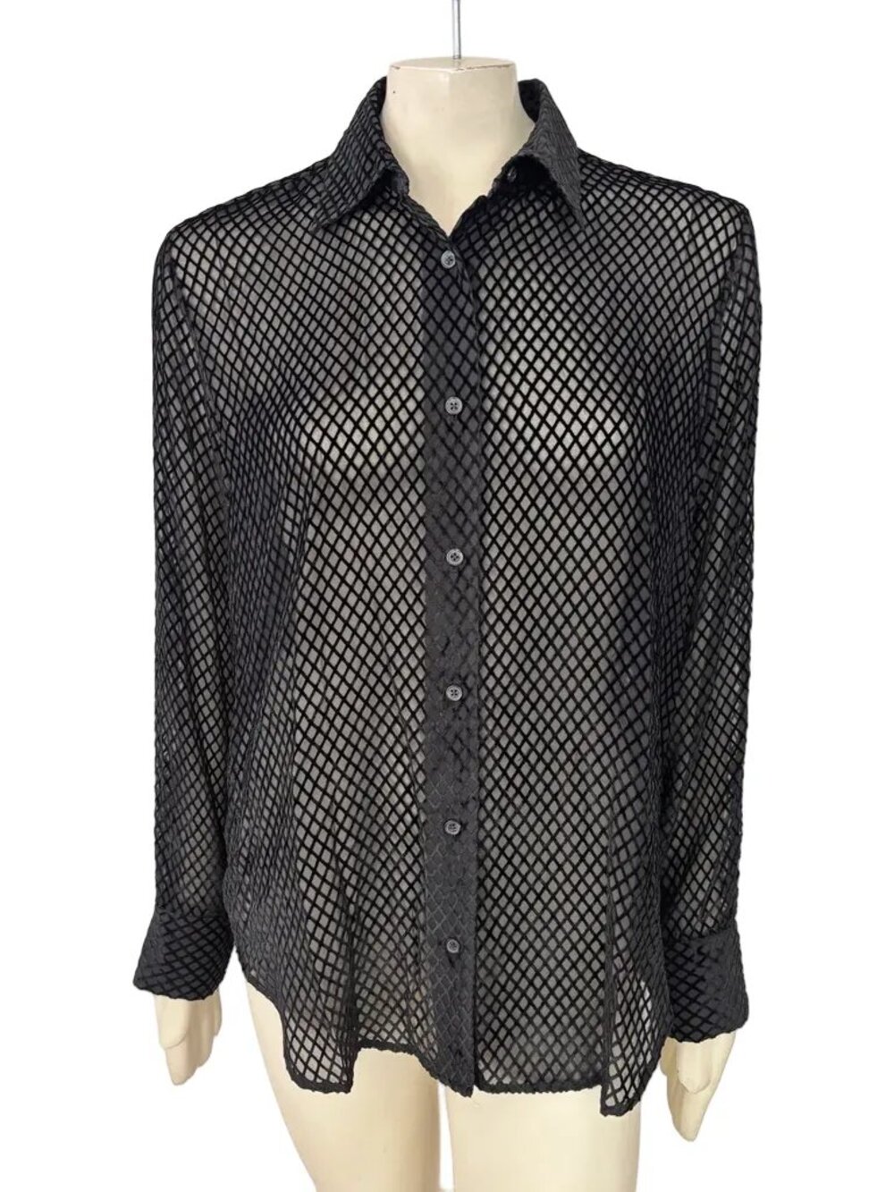 NWT RAG & BONE Lila Burnout Velvet Shirt in Black Diamond Check  SZ L